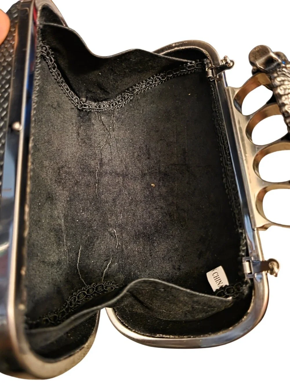 Winged Skull Knuckle Duster Faux Leather Snake Clutch Purse NWOT